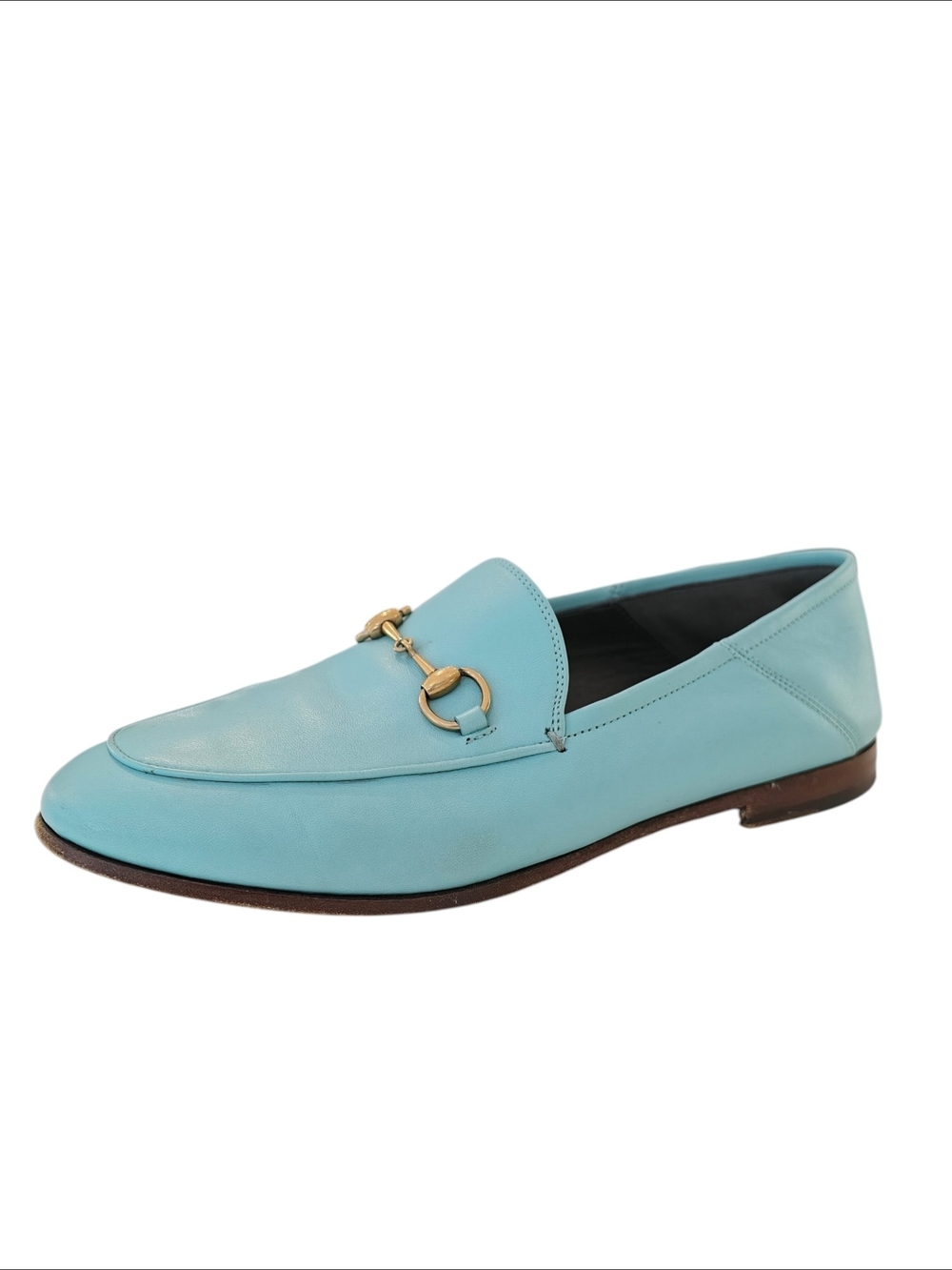 Gucci Light Blue Leather Horsebit Loafers